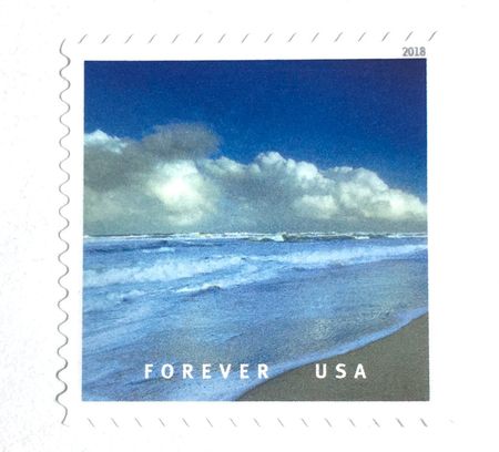 1 Ocean Beach Postage Stamp // Seaside Forever Stamp // Blue Nautical Coast Postage Stamp for Mailing Wedding Invitation or Card